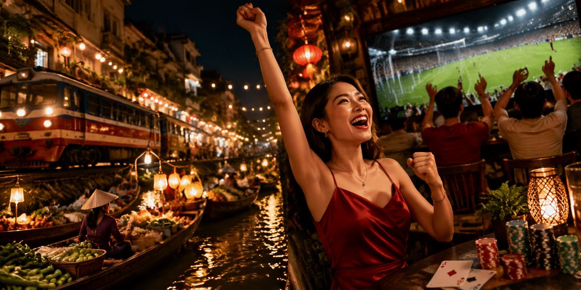 Ánh đèn neon casino sôi động tại Hà Nội về đêm